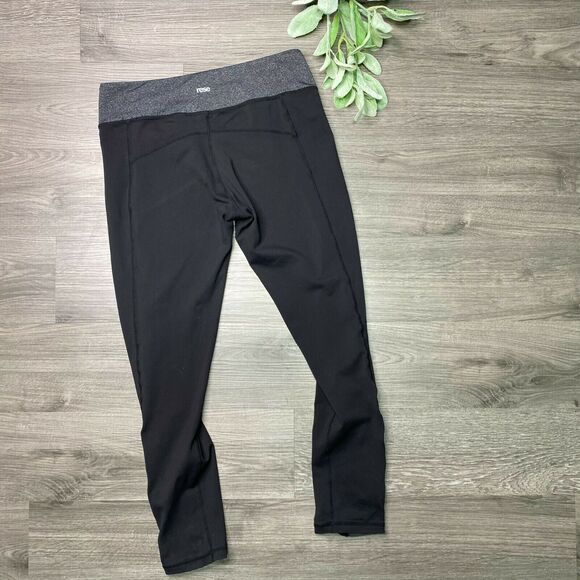 RESE ACTIVEWEAR | sz S Women's Black/Gray Wide Low Rise Ruche Crop Leggings - Picture 3 of 5